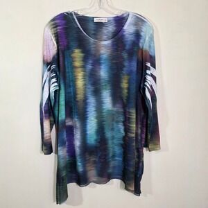 Jess & Jane Women Shirt Abstract Print Long Sleeve Tunic Top Multi-Color Size XL
